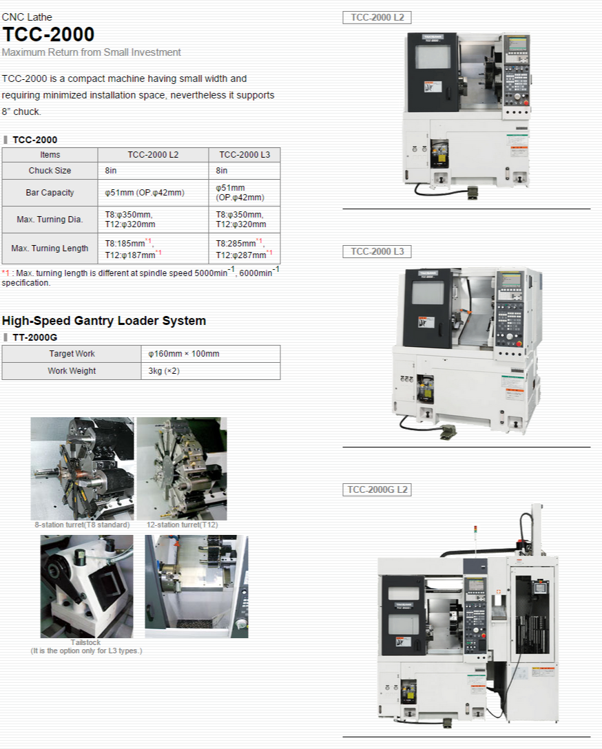 TAKISAWA MACHINE TOOL CO.,LTD.   Products   CNC Lathe   TCC-2000