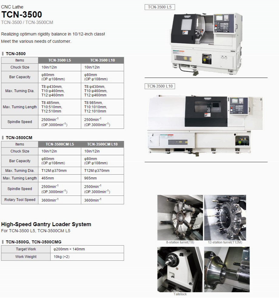 TAKISAWA MACHINE TOOL CO.,LTD.   Products   CNC Lathe   TCN-3500