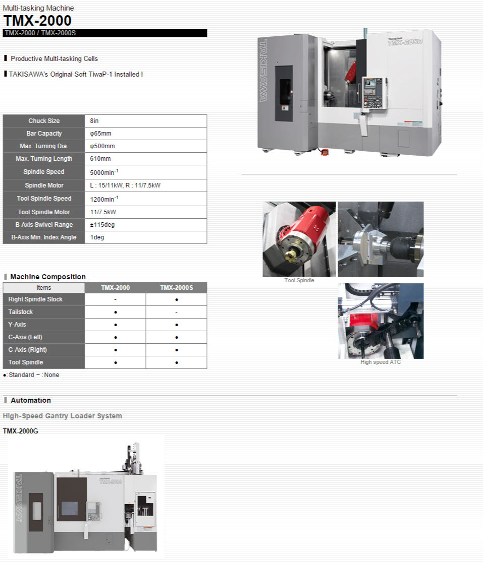 TAKISAWA MACHINE TOOL CO.,LTD.   Products   CNC Lathe   TY-2000