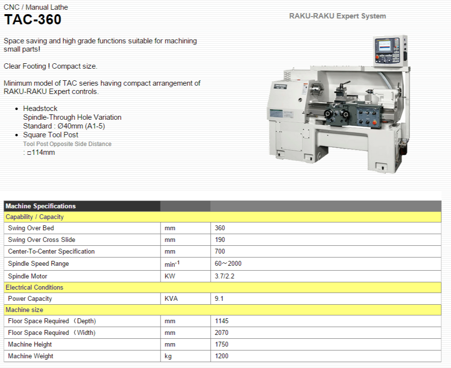 TAKISAWA MACHINE TOOL CO.,LTD.   Products   CNC Manual Lathe   TAC-360