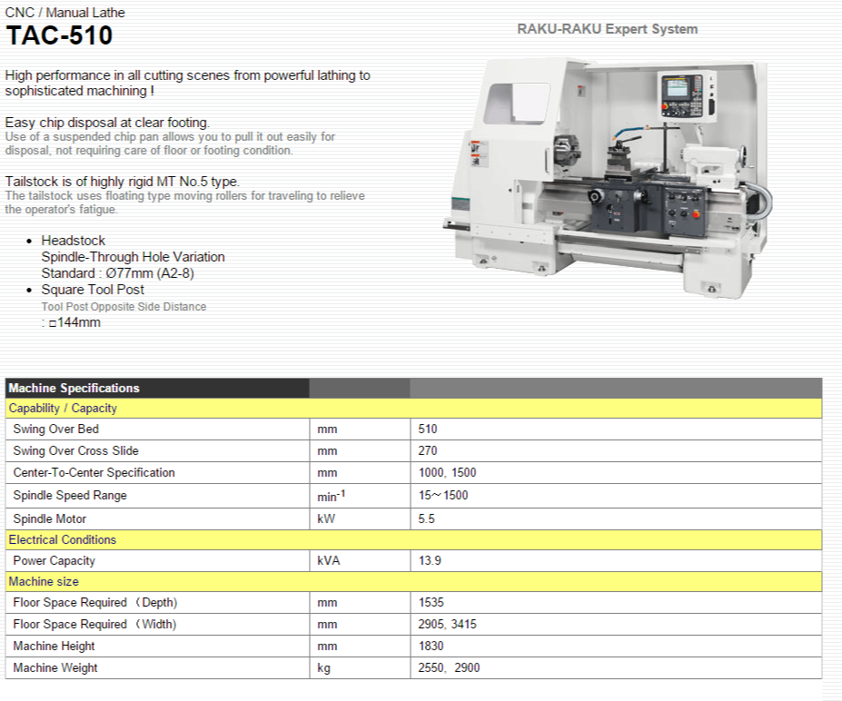 TAKISAWA MACHINE TOOL CO.,LTD.   Products   CNC Manual Lathe   TAC-510