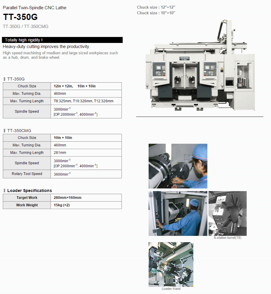 TAKISAWA MACHINE TOOL CO.,LTD.   Products   Parallel Twin-Spindle CNC Lathe   TT-350G